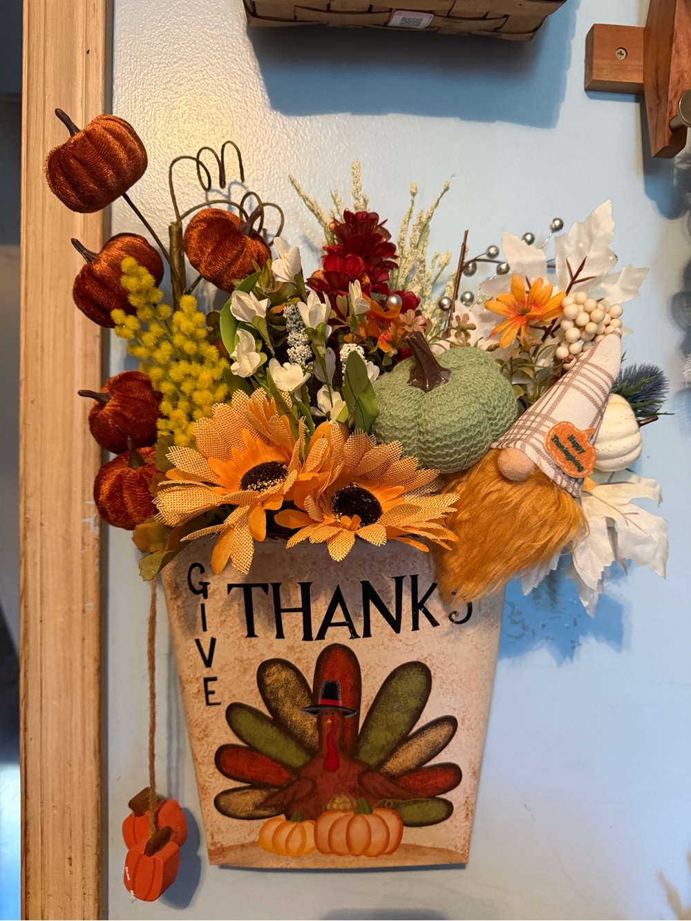 Hand Crafted Fall Wall Pocket Arrangement - Orange, Green, Yellow